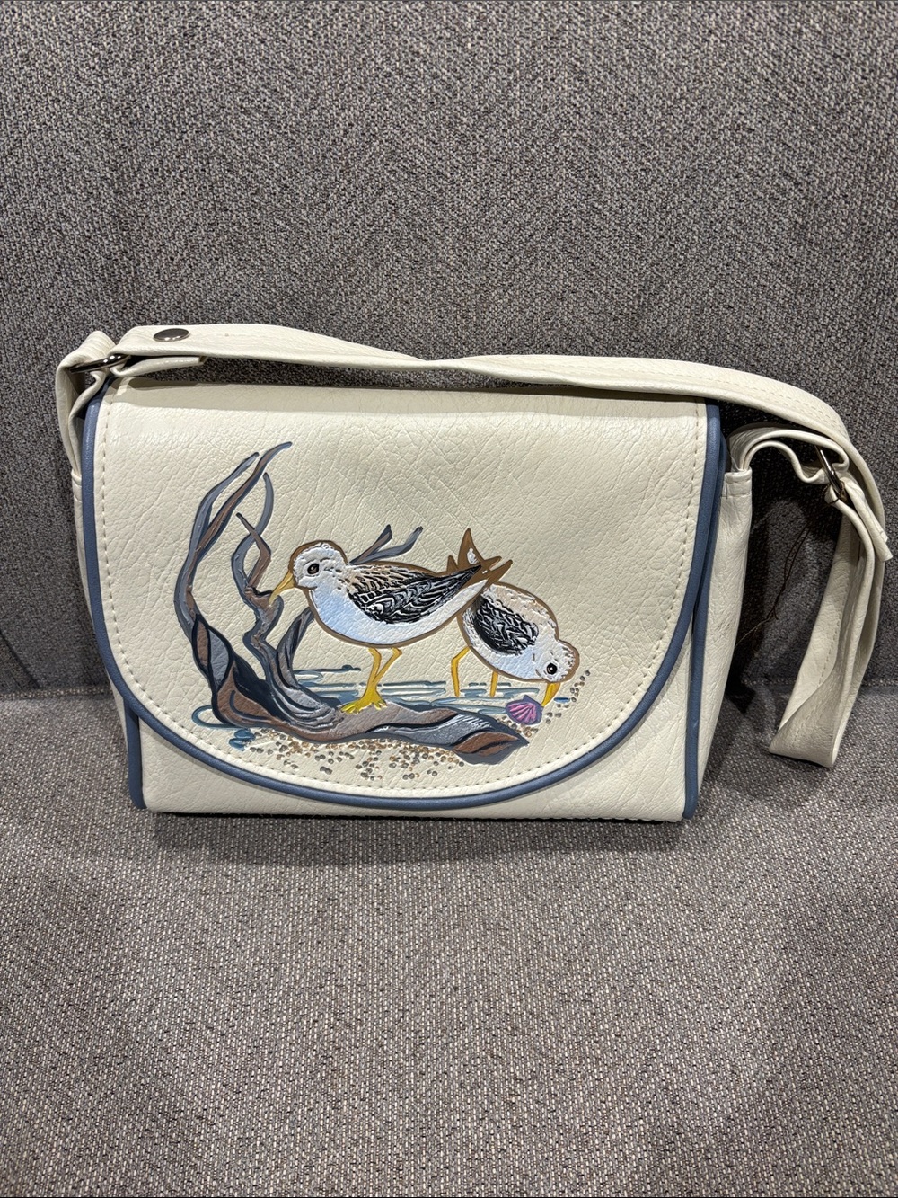 Florida keys hand bags Cream shoulder Bag with Coastal Bird Illustration